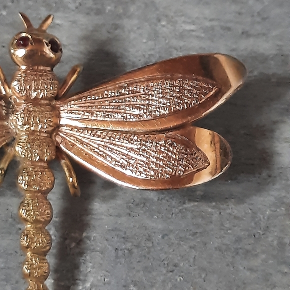 Vintage 18K Yellow Gold Ruby Custom Dragonfly Brooch Pin - Picture 6 of 15